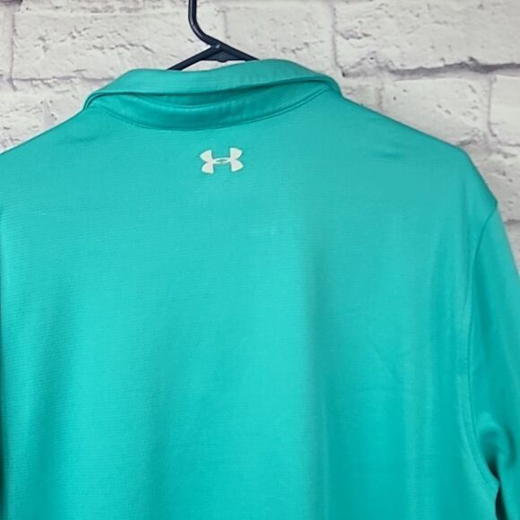 Men's XL UA Tech Polo Turquoise Performance Shirt HeatGear Golf Work Uniform Top - Picture 4 of 9